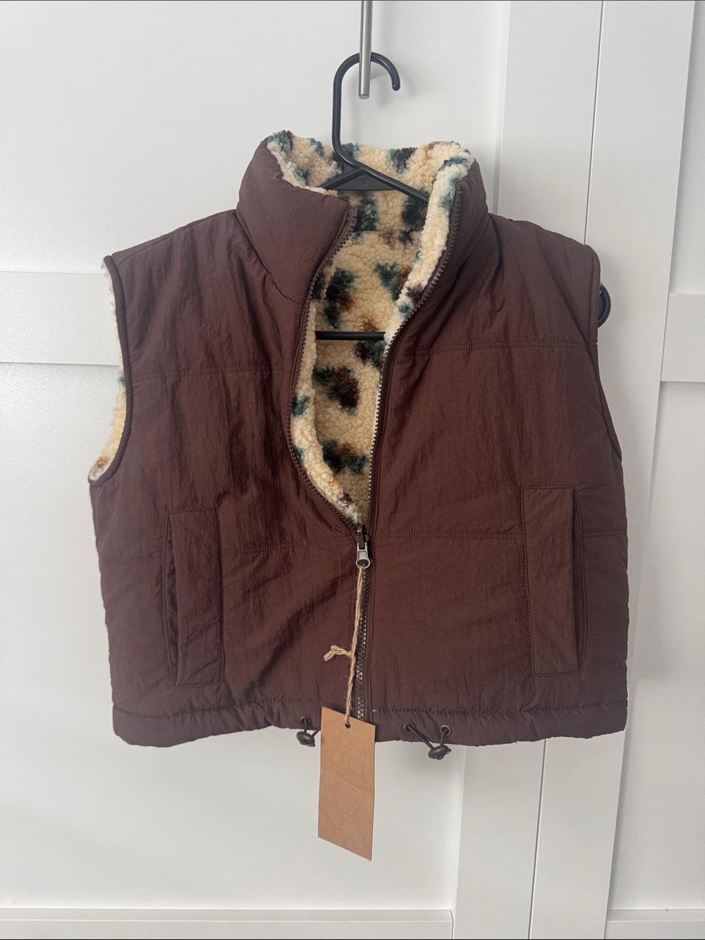 Reversible Thread & Supply Brown Puffer Vest with Cream Sherpa Lining